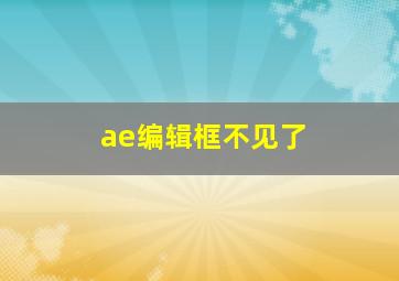 ae编辑框不见了