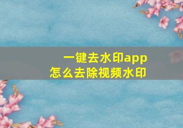 一键去水印app怎么去除视频水印