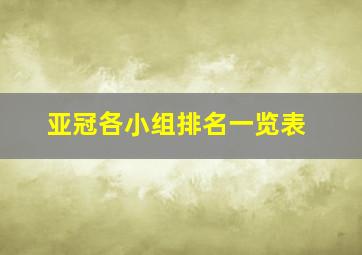 亚冠各小组排名一览表