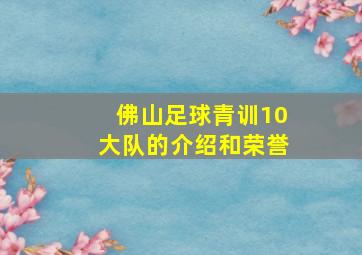 佛山足球青训10大队的介绍和荣誉