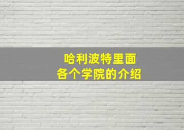 哈利波特里面各个学院的介绍