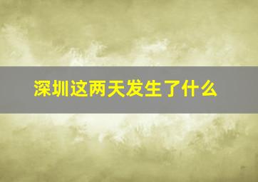 深圳这两天发生了什么