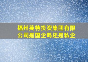 福州英特投资集团有限公司是国企吗还是私企